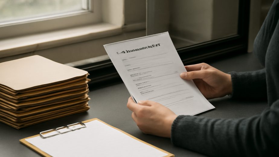 Tangan sedang menyerahkan surat permohonan informasi publik di loket layanan badan publik