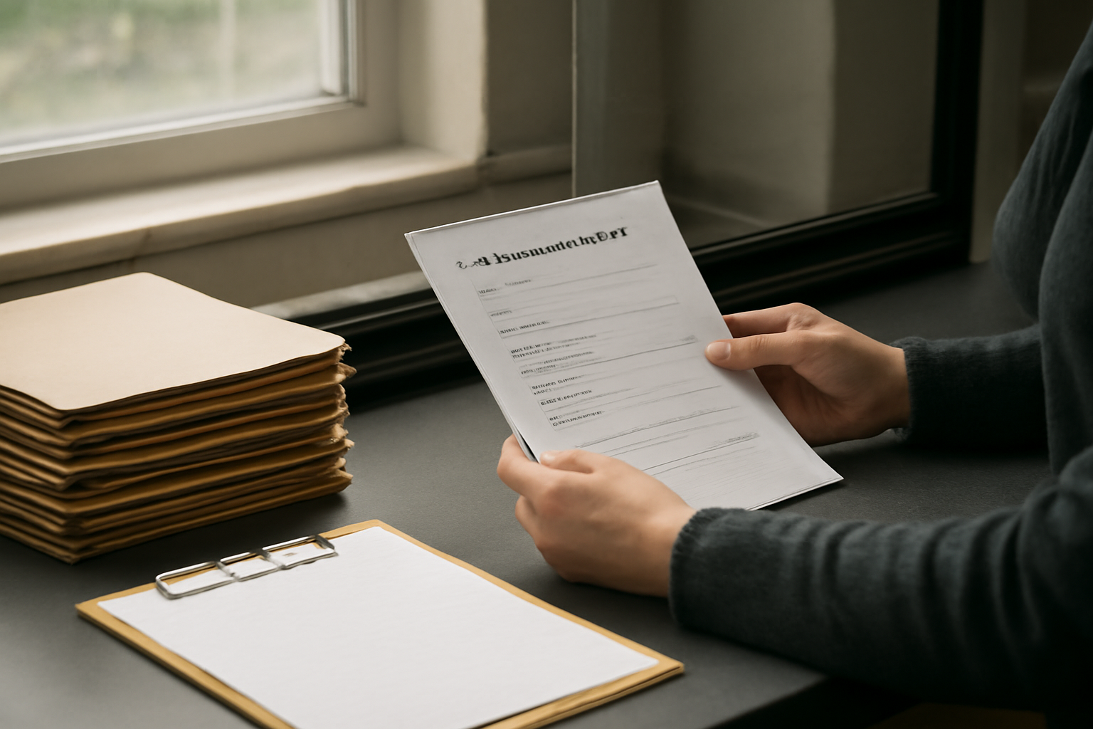 Tangan sedang menyerahkan surat permohonan informasi publik di loket layanan badan publik